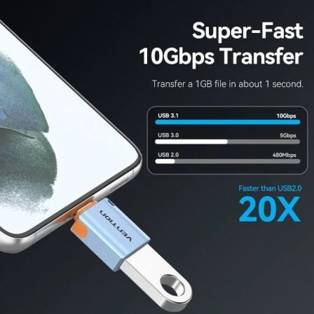 Adaptador OTG USB 3.1 Vention CUBH0/ USB Tipo-C Macho - USB Fêmea/ Azul - Imagem 3