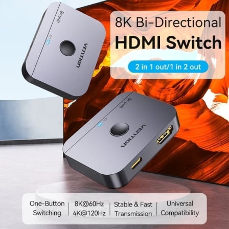 Comutador HDMI 2.1 Vention AKPB0 Bidirecional 8K@60Hz 2 Portas Preto - Imagem 2