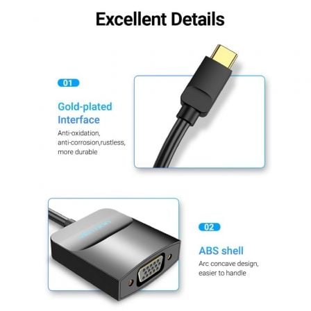 Adaptador USB Tipo-C Vention TDDBB/ USB Tipo-C Macho - VGA Fêmea - Imagem 2