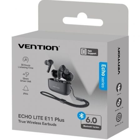 Auscultadores Bluetooth Vention Echo Lite E11 Plus com estojo de carregamento/ Autonomia 6h/ Pretos - Imagem 2