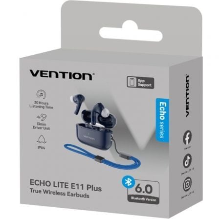 Auscultadores Bluetooth Vention Echo Lite E11 Plus com estojo de carregamento/ Autonomia 30h/ Azuis - Imagem 2