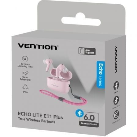Auriculares Bluetooth Vention Echo Lite E11 Plus com estojo de carregamento/ Autonomia 30h/ Cor-de-rosa - Imagem 2