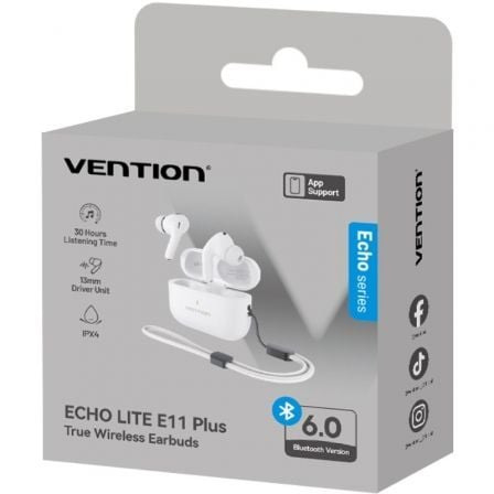 Auriculares Bluetooth Vention Echo Lite E11 Plus com estojo de carregamento/ Autonomia 30h/ Brancos - Imagem 2