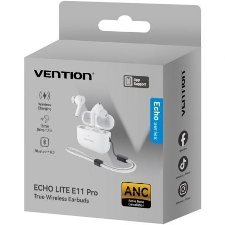 Auscultadores Bluetooth Vention Echo Lite E11 Pro com estojo de carregamento / Brancos - Imagem 2