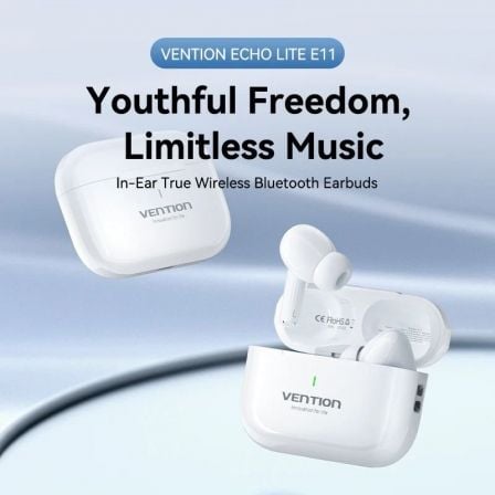 Auriculares Bluetooth Vention Echo Lite E11 com estojo de carregamento/ Autonomia 6h/ Brancos - Imagem 2
