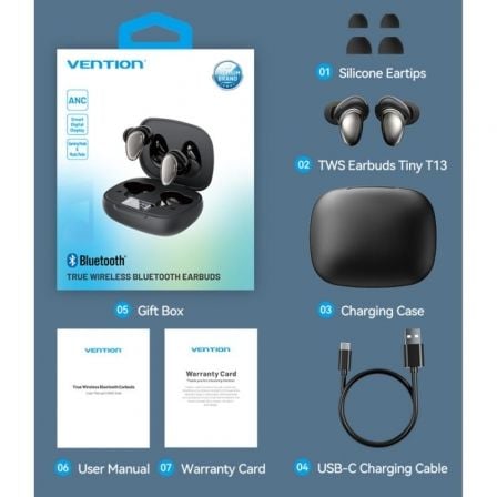 Auscultadores Bluetooth Vention Tiny T13 NBNB0 com estojo de carregamento/ Autonomia 6h/ Pretos - Imagem 3