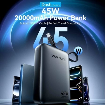 Powerbank 20000mAh Vention FHGH0/ 45W/ Cinzento/ Inclui Cabo USB Tipo-C - Imagem 2