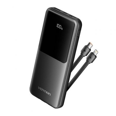 Powerbank 10000mAh Vention FHOB0/ 22.5W/ Preto/ Inclui Cabo USB Tipo-C e Lightning