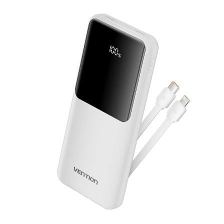 Powerbank 10000mAh Vention FHOW0/ 22.5W/ Branca/ Inclui Cabo USB Tipo-C e Lightning