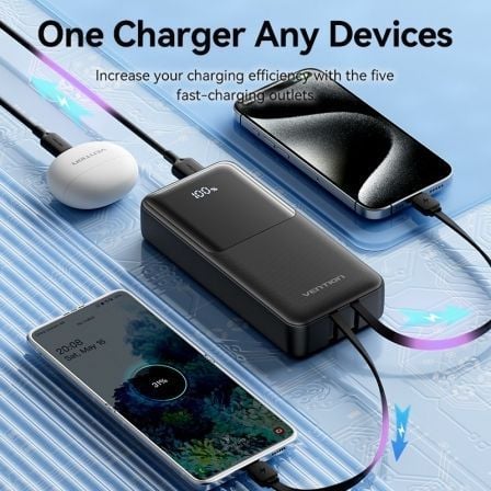 Powerbank 20000mAh Vention FHPB0/ 22.5W/ Preta/ Inclui Cabo USB Tipo-C e Lightning - Imagem 5