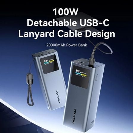 Powerbank 20000mAh Vention FKCH0/ 100W/ Cinzento - Imagem 2