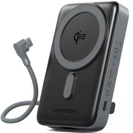 Powerbank 10000mAh Vention FKHH0/ 35W/ Wireless/ Cinzento/ Inclui Cabo USB Tipo-C