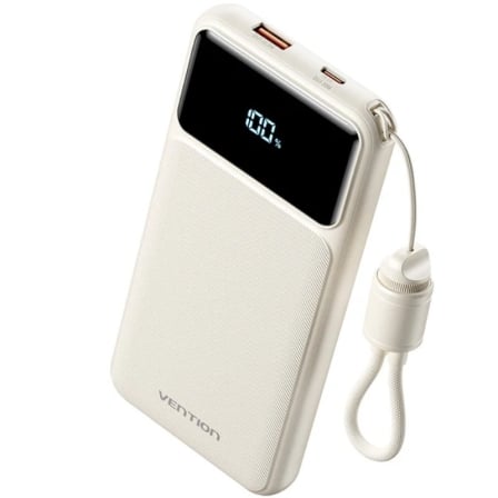 Powerbank Vention XGY39 10000mAh 22.5W com Cabo USB-C Integrado e Display LED Branco
