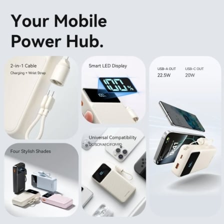 Powerbank Vention 20000mAh 22.5W com Cabo USB-C Integrado e Display LED Branco XGY40 - Imagem 2