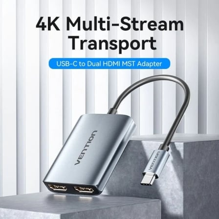Cabo Conversor Vention ACZHB/ USB Tipo-C Macho - 2x HDMI Macho/ Cinzento - Imagem 3