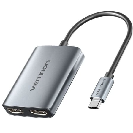 Cabo Conversor Vention ACZHB/ USB Tipo-C Macho - 2x HDMI Macho/ Cinzento