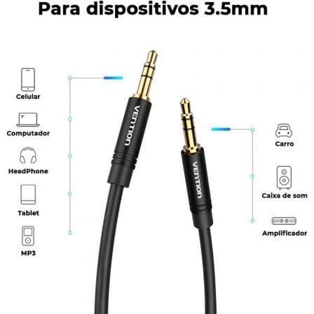 Cabo Estéreo Vention BAKBF/ Jack 3.5 Macho - Jack 3.5 Macho/ 1m/ Preto - Imagem 3
