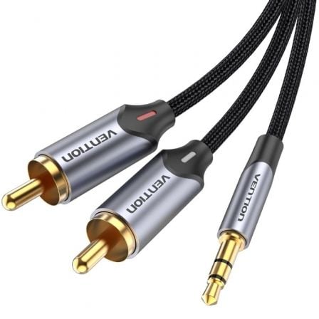 Cabo Áudio Vention BCNBG/ 2x RCA Macho - Jack 3.5 Macho/ 1.5m/ Cinzento
