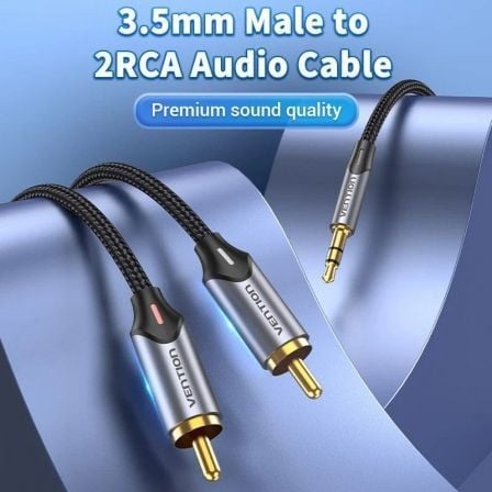 Cabo Áudio Vention BCNBG/ 2x RCA Macho - Jack 3.5 Macho/ 1.5m/ Cinzento - Imagem 3