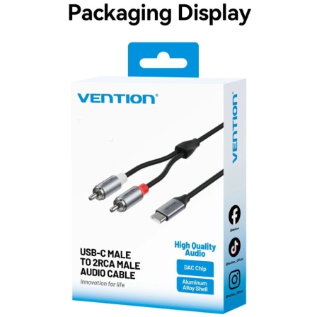Cabo de Áudio Vention BIK USB-C para 2x RCA Macho 2m com Chip DAC Cinzento - Imagem 4