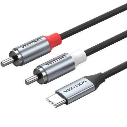 Cabo de Áudio Vention BIK USB-C para 2x RCA Macho 2m com Chip DAC Cinzento