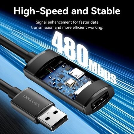 Cabo Extensor USB 2.0 Vention CBKBJ/ USB Macho - USB Fêmea/ 480Mbps/ 5m/ Preto - Imagem 2