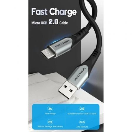 Cabo USB 2.0 Vention COAHG/ USB Macho - MicroUSB Macho/ Até 60W/ 480Mbps/ 1.5m/ Cinzento - Imagem 2