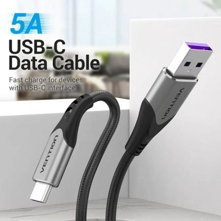 Cabo USB 2.0 Tipo-C Vention COFHG/ USB Tipo-C Macho - USB Macho/ Até 100W/ 480Mbps/ 1.5m/ Cinzento - Imagem 2