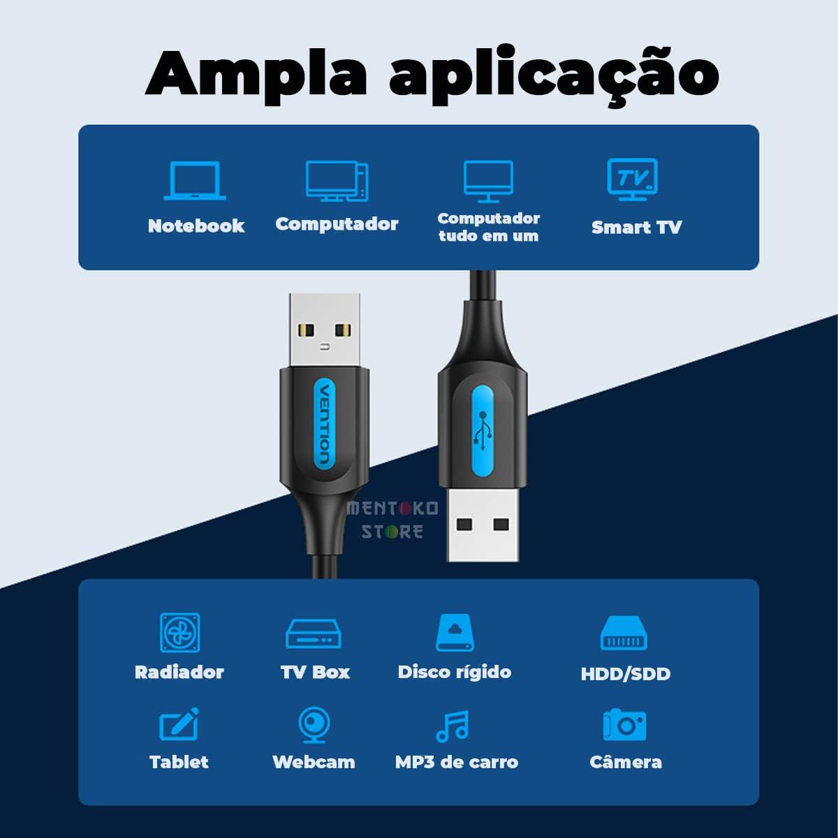 Cabo USB 2.0 Vention COJBH/ USB Macho - USB Macho/ 480Mbps/ 2m/ Preto - Imagem 3