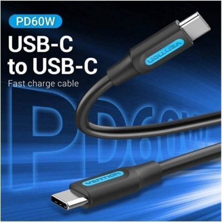 Cabo USB 2.0 Tipo-C Vention COSBD/ USB Tipo-C Macho - USB Tipo-C Macho/ Até 60W/ 480Mbps/ 50cm/ Preto - Imagem 2