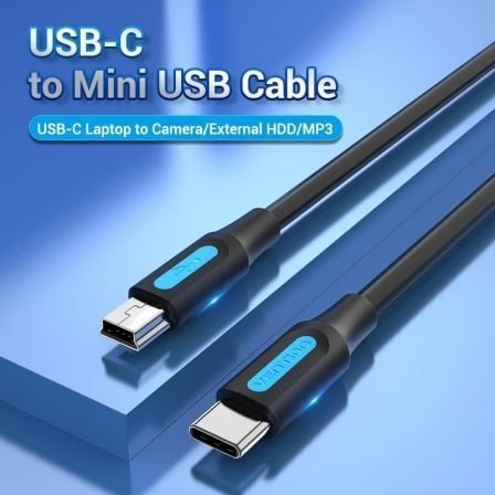 Cabo USB 2.0 Tipo-C Vention COWBF/ USB Tipo-C Macho - MiniUSB Macho/ Até 10W/ 480Mbps/ 1m/ Preto - Imagem 2
