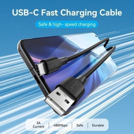 Cabo USB 2.0 Tipo-C Vention CTHBC/ USB Tipo-C Macho - USB Macho/ Até 60W/ 480Mbps/ 25cm/ Preto - Imagem 2