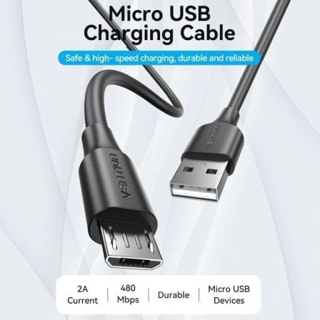 Cabo USB 2.0 Vention CTIBF/ USB Macho - MicroUSB Macho/ Até 60W/ 480Mbps/ 1m/ Preto - Imagem 2