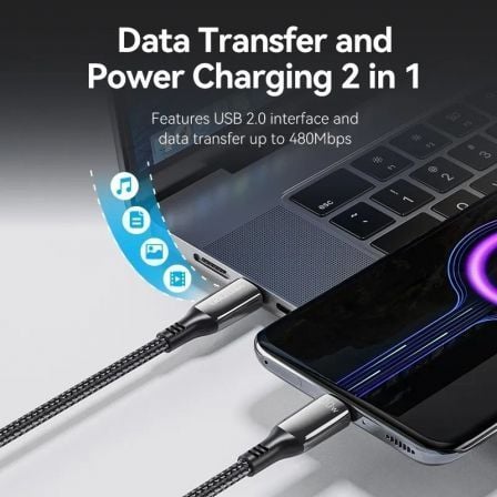 Cabo USB 2.0 Tipo-C 5A 100W Vention CTKBAV/ USB Tipo-C Macho - USB Tipo-C Macho/ Até 100W/ 480Mbps/ 1.2m/ Preto - Imagem 3