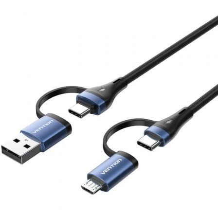 Cabo USB 4 em 1 Vention CTLLF USB-C e USB-A para USB-C e Micro USB 100W 480Mbps 1m Preto e Azul
