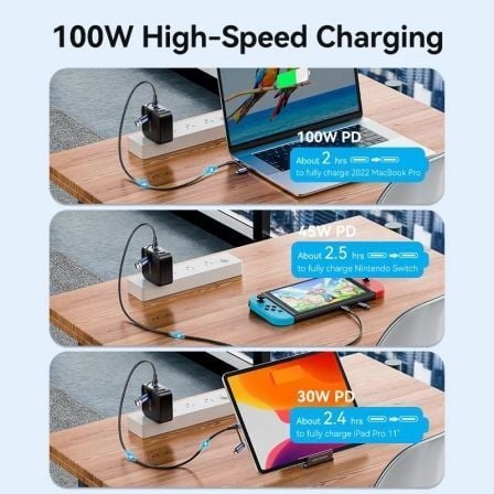 Cabo USB 4 em 1 Vention CTLLF USB-C e USB-A para USB-C e Micro USB 100W 480Mbps 1m Preto e Azul - Imagem 4