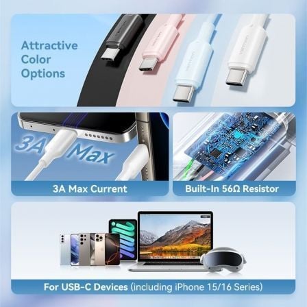 Cabo USB 2.0 Tipo-C Vention CTQWH/ USB Tipo-C Macho - USB Macho/ Até 60W/ 480Mbps/ 2m/ Branco - Imagem 2