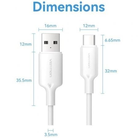 Cabo USB 2.0 Tipo-C Vention CTQWH/ USB Tipo-C Macho - USB Macho/ Até 60W/ 480Mbps/ 2m/ Branco - Imagem 3
