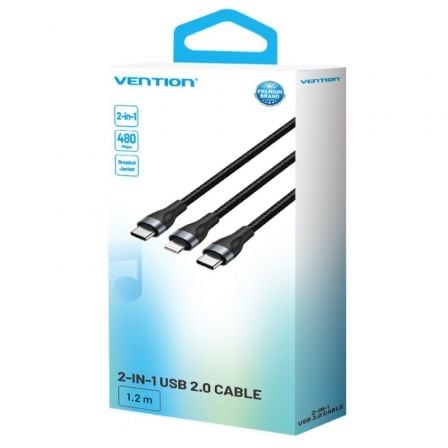 Cabo USB Tipo-C Vention H17BAV/ USB Tipo-C Macho - Lightning Macho/ USB Tipo-C Macho/ 60W/ 480Mbps/ 1.2m/ Preto - Imagem 2