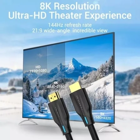 Cabo HDMI 2.1 8K Vention AAUBJ 10m 48Gbps Trançado Preto - Imagem 2