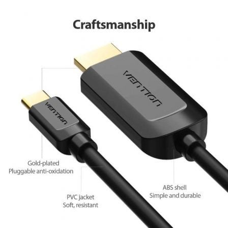 Cabo Conversor HDMI 1.4 4K Vention CGUBF/ USB Tipo-C Macho - HDMI Macho/ 1m/ Preto - Imagem 3