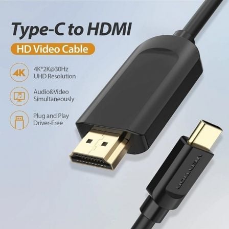 Cabo Conversor HDMI 1.4 4K Vention CGUBH/ USB Tipo-C Macho - HDMI Macho/ 2m/ Preto - Imagem 4