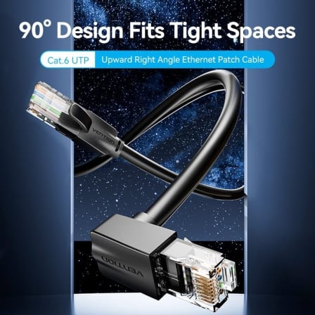 Cabo de Rede Vention IBV Cat.6 UTP 5m Conector 90º Preto - Imagem 2