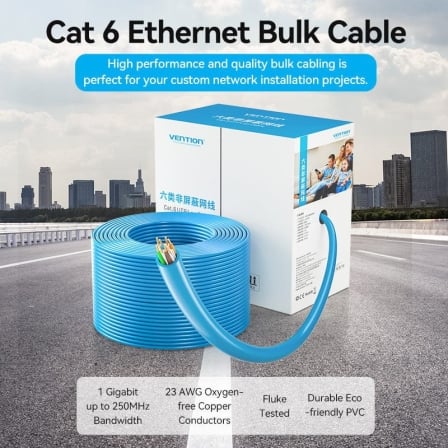 Cabo de Rede Vention IHGL305 Bobina Cat.6 UTP Exterior 23AWG 305m Azul 1000 Mbps - Imagem 2