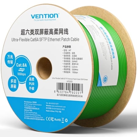 Bobina de Cabo de Rede Vention IHTG305 Cat.6A SFTP 26AWG 305m 10Gbps Verde