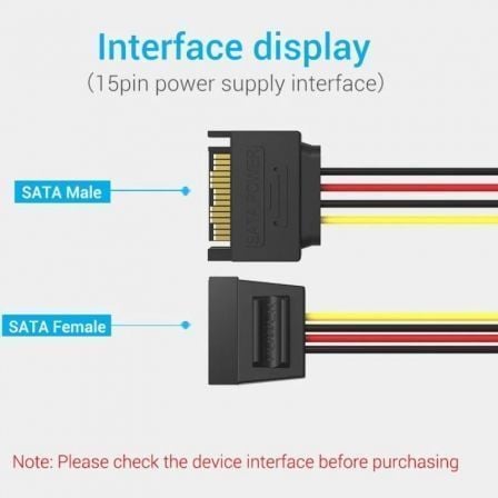 Cabo Alimentação 15Pin Vention KDABY/ SATA Macho - SATA Fêmea/ 30cm - Imagem 2