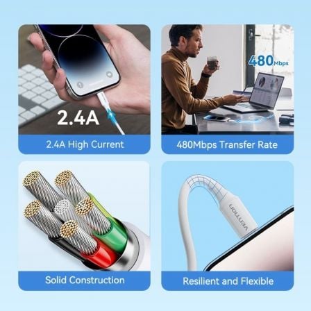 Cabo USB 2.0 Lightning Vention LAIWF/ USB Macho - Lightning Macho/ 480Mbps/ 1m/ Branco - Imagem 3