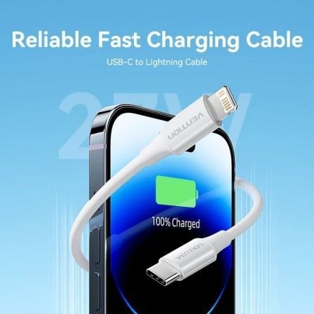 Cabo USB 2.0 Tipo-C Lightning Vention LAJWF/ USB Tipo-C Macho - Lightning Macho/ Até 27W/ 480Mbps/ 1m/ Branco - Imagem 2