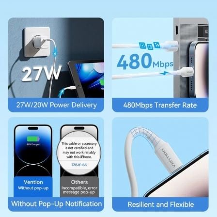 Cabo USB 2.0 Tipo-C Lightning Vention LAJWF/ USB Tipo-C Macho - Lightning Macho/ Até 27W/ 480Mbps/ 1m/ Branco - Imagem 3