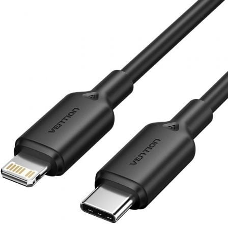 Cabo USB 2.0 Tipo-C Lightning Vention LAKBH/ USB Tipo-C Macho - Lightning Macho/ Até 27W/ 480Mbps/ 2m/ Preto